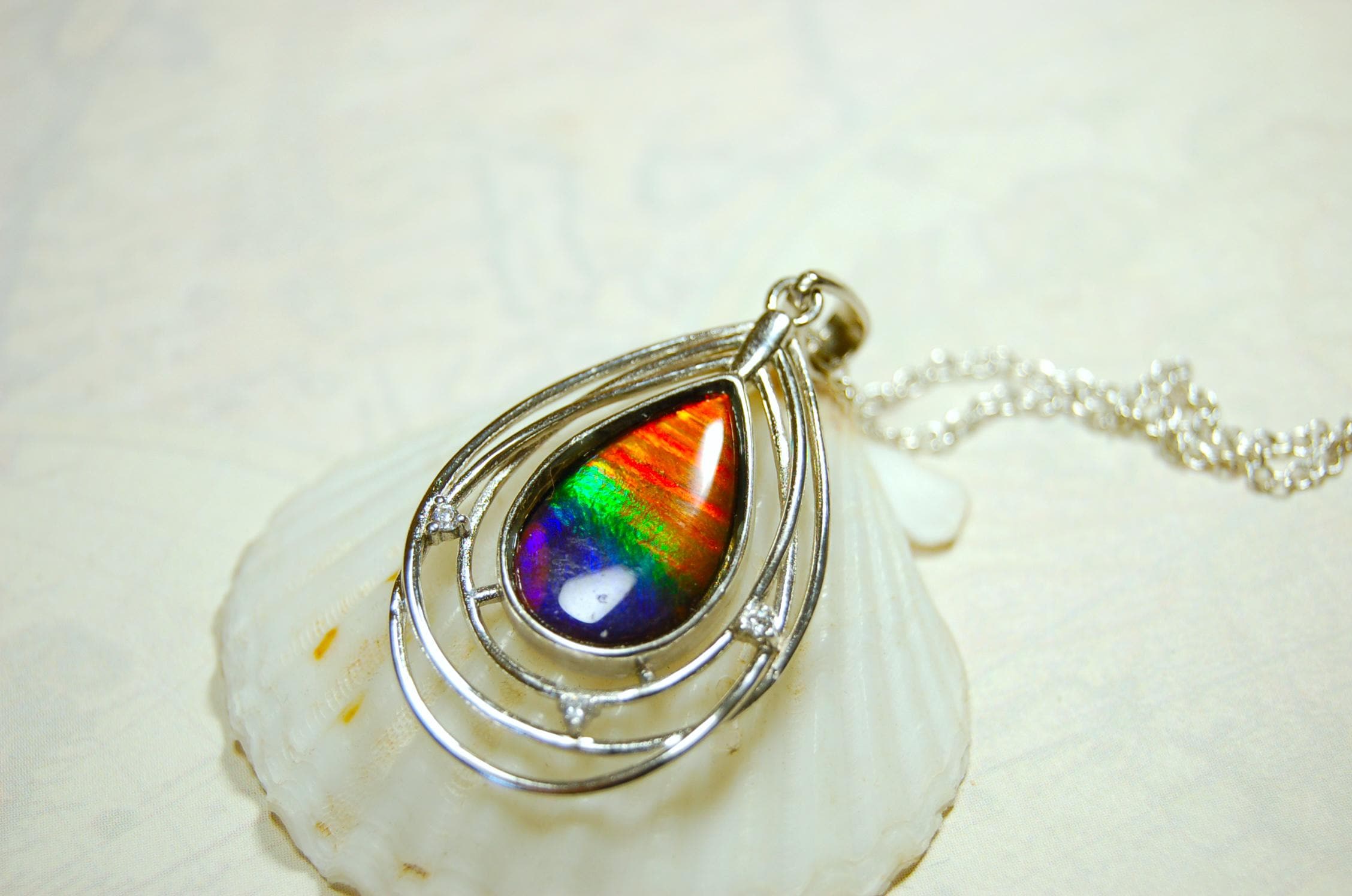 Ammolite Jewelry Pendant.RARE Tiger stripe gem.Unique gemstone.Non Allergenic Rhodium plated Sterling Silver setting.Gift for wife? 032916