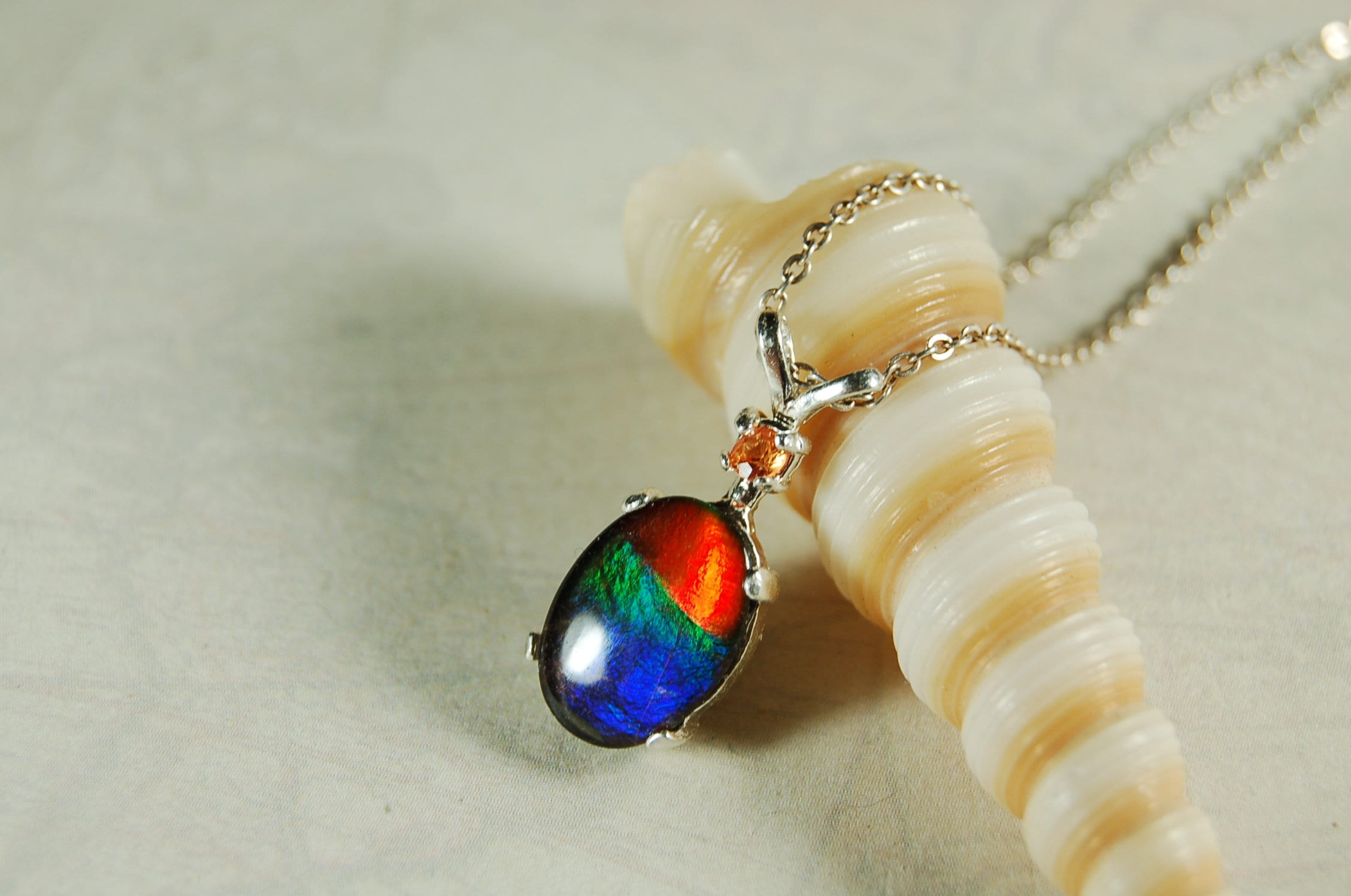 Ammolite pendant.Premium Quality Ammolite jewelry.Rainbow Ammolite.Ammolite Feng Shui.Ammolite for birthday gift. #021811