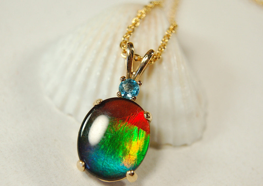 Authentic Alberta Ammolite Pendant Jewelry in gold– Natural Fossil Gemstone Gift for Her.040613