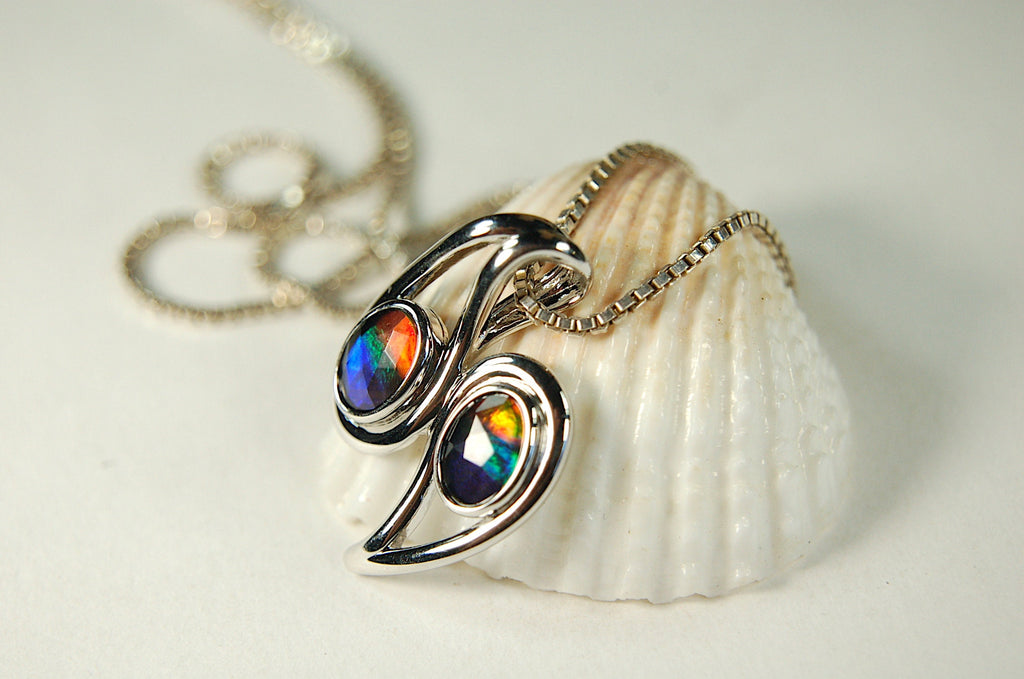 Ammolite pendant.Two bright colorful gems with BIG impact.-- #073112