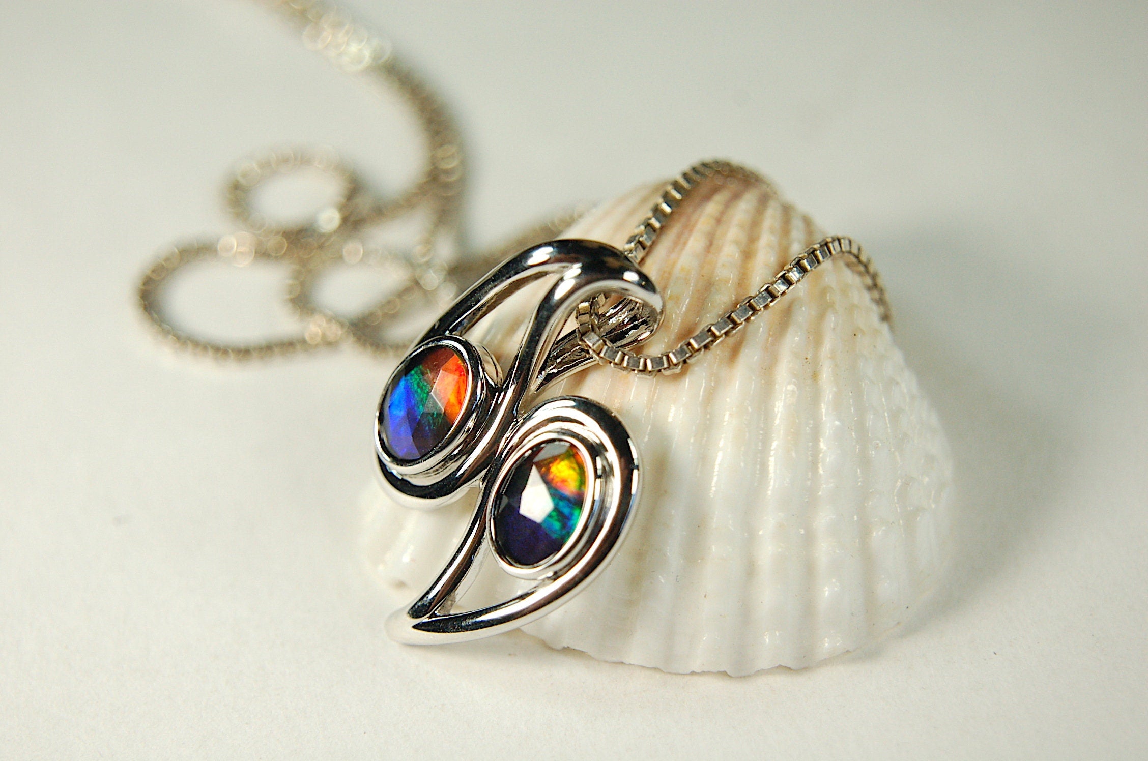 Ammolite pendant.Two bright colorful gems with BIG impact.-- #073112