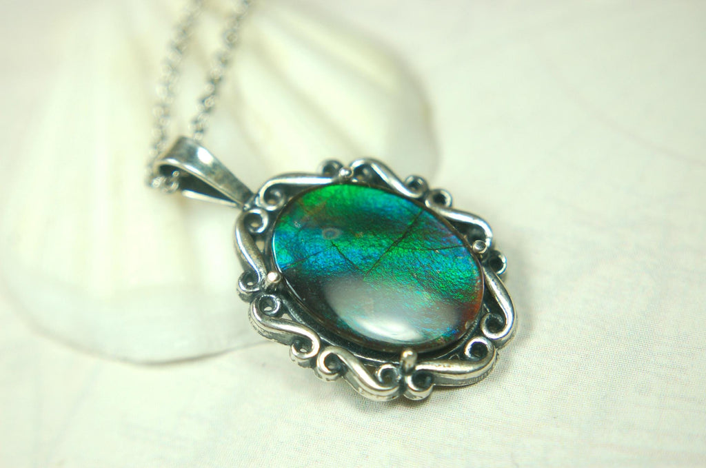 Ammolite pendant in blue/green colors.Color changing gemstone.Gift for wife.Metaphysical gemstones.Organic gems.MUST See video.072615
