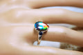 Ammolite teardrop Ring with four rich colors.Set in sterling silver.Size 7.Perfect gift for her.One of a kind ring.041214