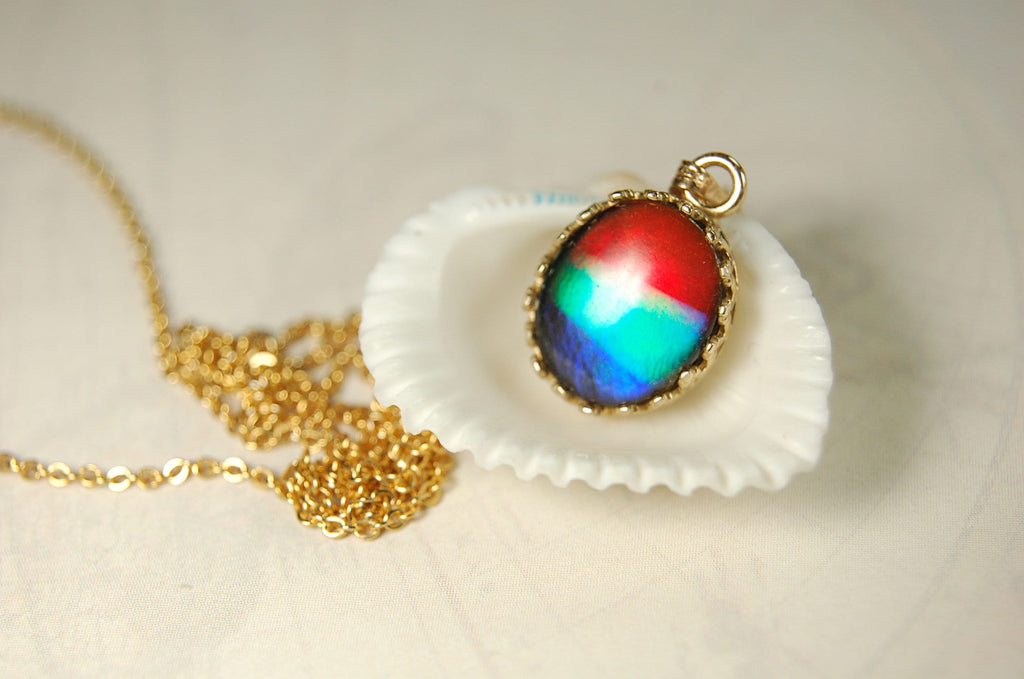 Ammolite Pendant.Solid 14k gold.Brilliant colors. #20113