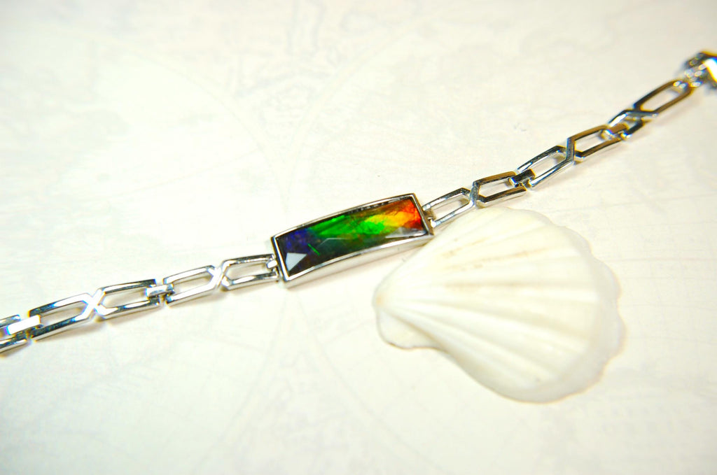 Ammolite Cuff Bracelet.Brilliant Colors.Canadian Jewelry.Gift for her.Rainbow gemstone.Grad gift.Silver treasure.052315