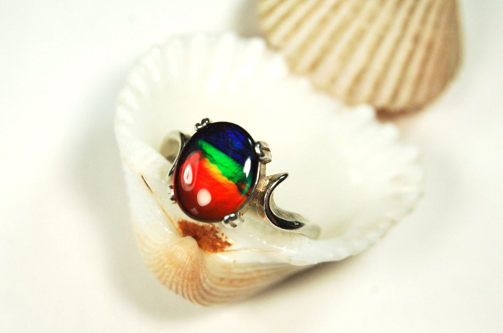 Genuine Ammolite Pendant Ring – Canadian Fossil Gemstone – Iridescent Jewelry Gift for Her.High quality Ammolite Jewelry from Canada #012512