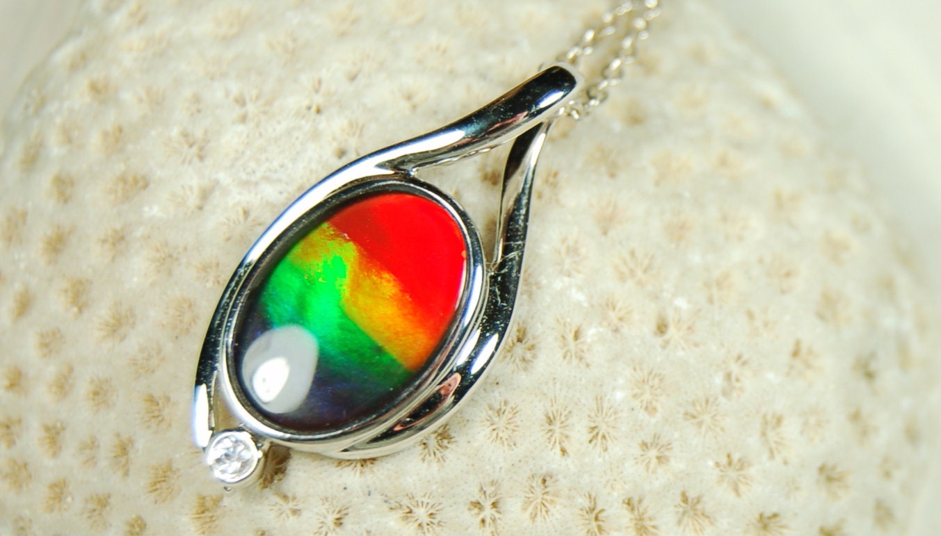 Ammolite Pendant Silver Jewelry.Rare four color gem.Gorgeous colors.Birthday or anniversary gift?Must see video.#021610