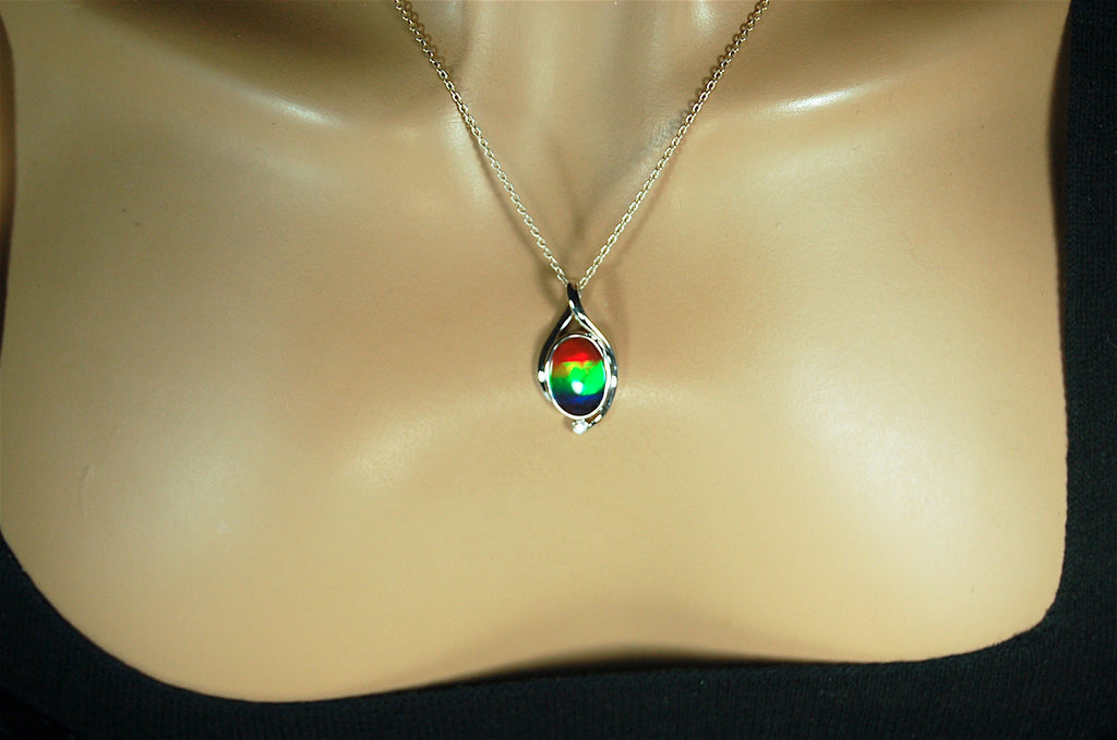 Ammolite Pendant Silver Jewelry.Rare four color gem.Gorgeous colors.Birthday or anniversary gift?Must see video.#021610