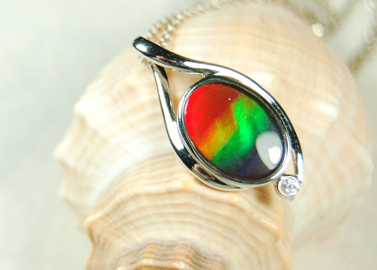 Ammolite Pendant Silver Jewelry.Rare four color gem.Gorgeous colors.Birthday or anniversary gift?Must see video.#021610