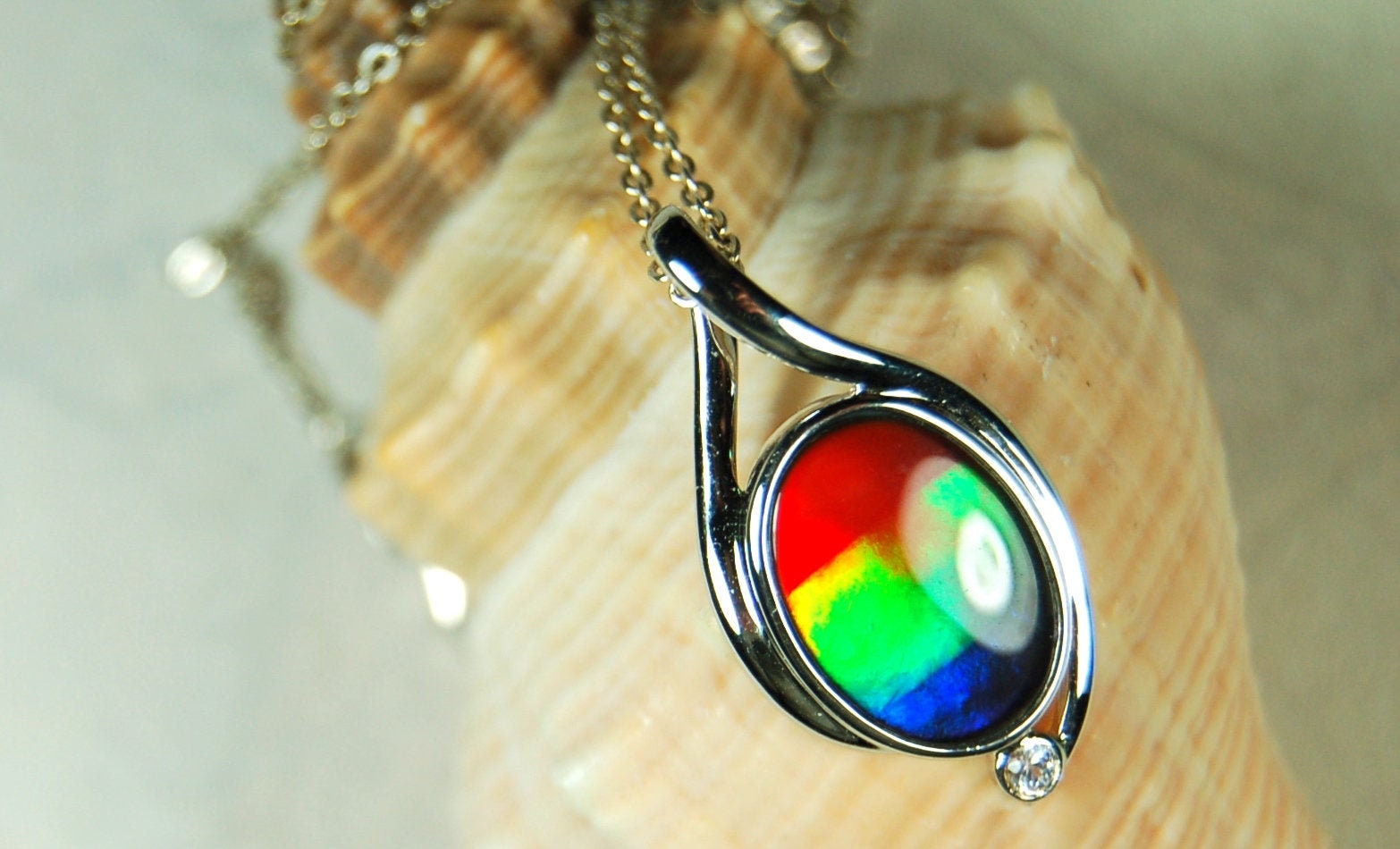 Ammolite Pendant Silver Jewelry.Rare four color gem.Gorgeous colors.Birthday or anniversary gift?Must see video.#021610