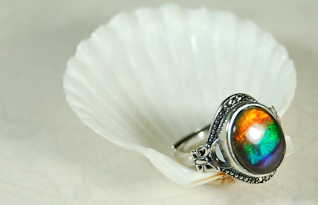 Ammolite Jewelry Ring in your size!Rainbow colors.Lovely gift with big impact.Birthday?Anniversary? 101310