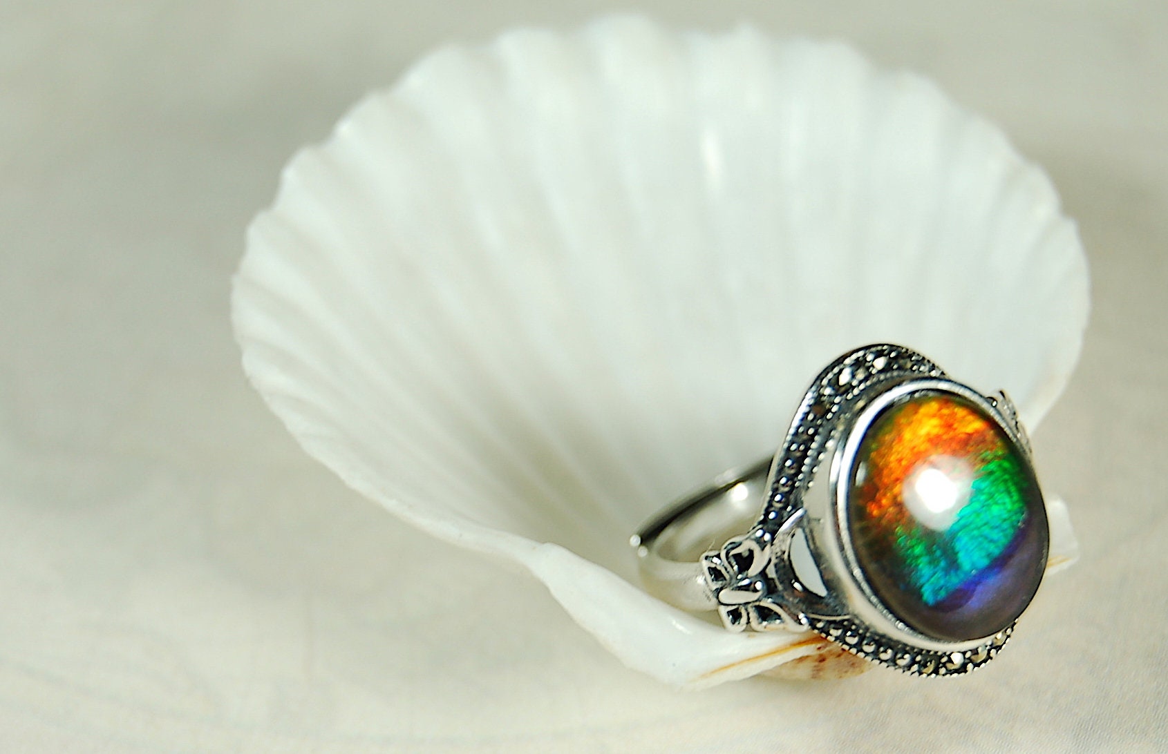 Ammolite Jewelry Ring in your size!Rainbow colors.Lovely gift with big impact.Birthday?Anniversary? 101310
