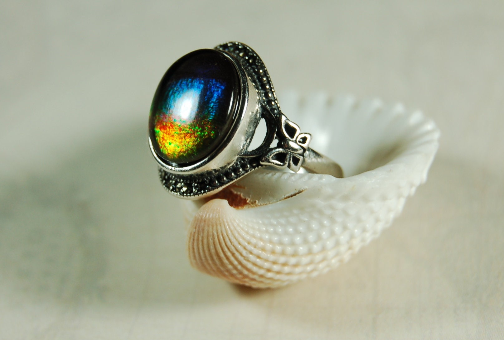Ammolite Jewelry Ring in your size!Rainbow colors.Lovely gift with big impact.Birthday?Anniversary? 101310
