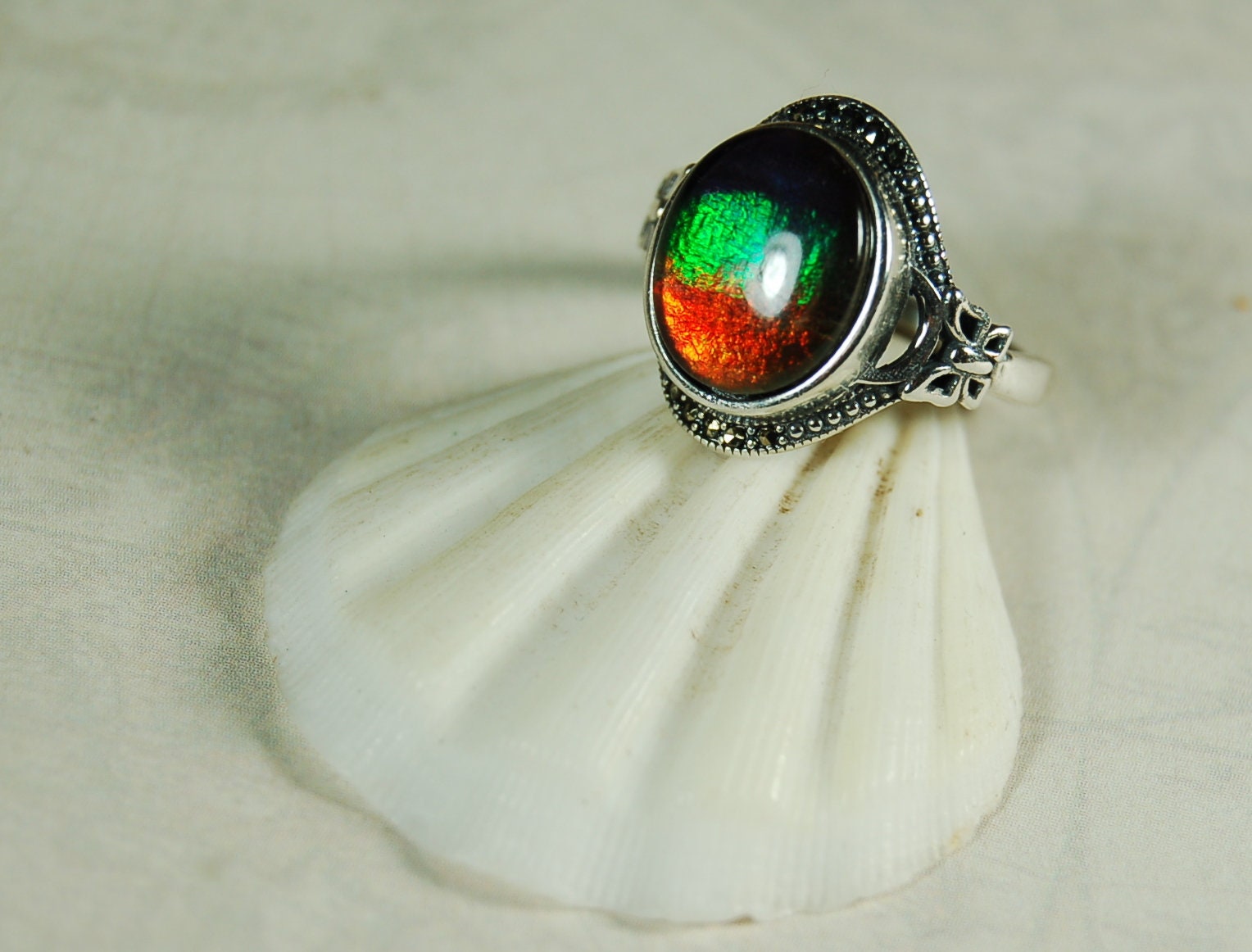 Ammolite Jewelry Ring in your size!Rainbow colors.Lovely gift with big impact.Birthday?Anniversary? 101310