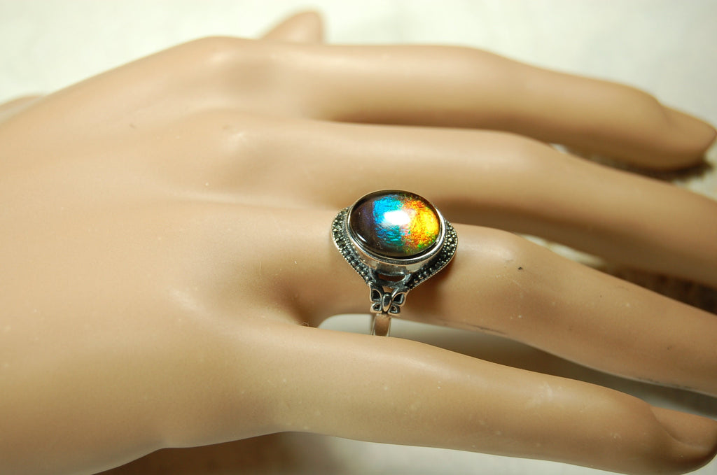 Ammolite Jewelry Ring in your size!Rainbow colors.Lovely gift with big impact.Birthday?Anniversary? 101310
