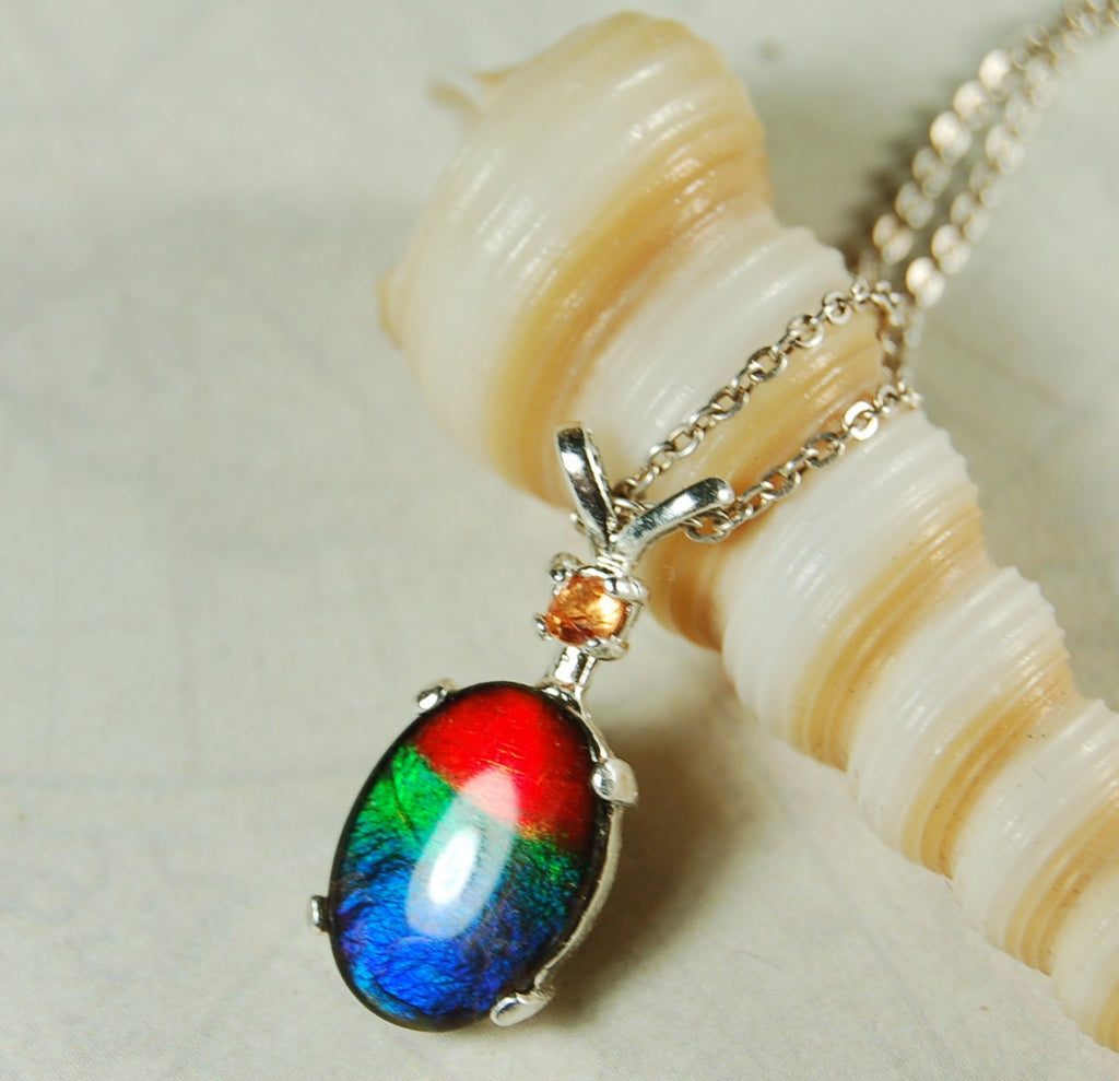 Ammolite pendant.Premium Quality Ammolite jewelry.Rainbow Ammolite.Ammolite Feng Shui.Ammolite for birthday gift. #021811