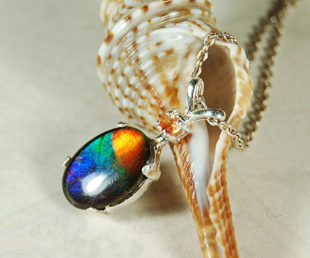 Ammolite pendant.Premium Quality Ammolite jewelry.Rainbow Ammolite.Ammolite Feng Shui.Ammolite for birthday gift. #021811