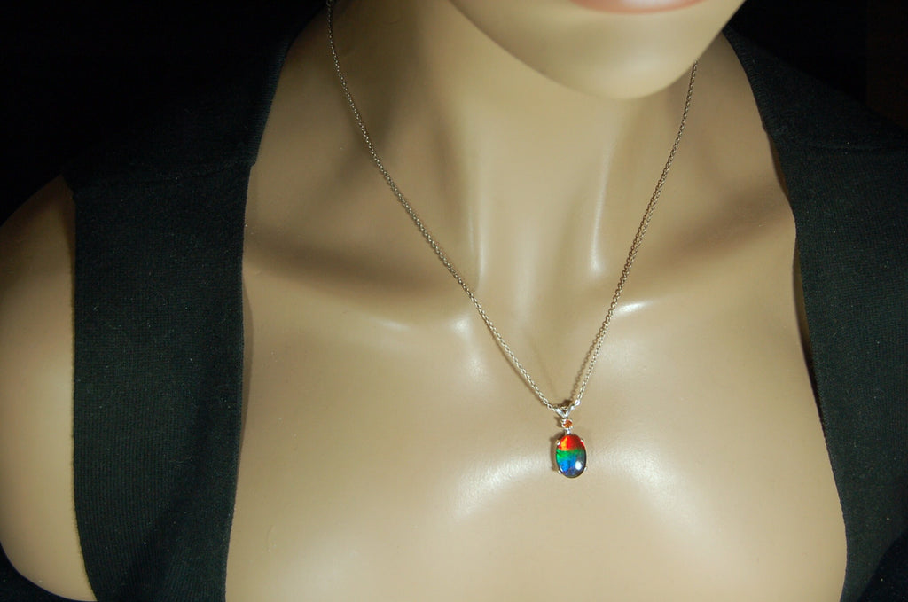 Ammolite pendant.Premium Quality Ammolite jewelry.Rainbow Ammolite.Ammolite Feng Shui.Ammolite for birthday gift. #021811