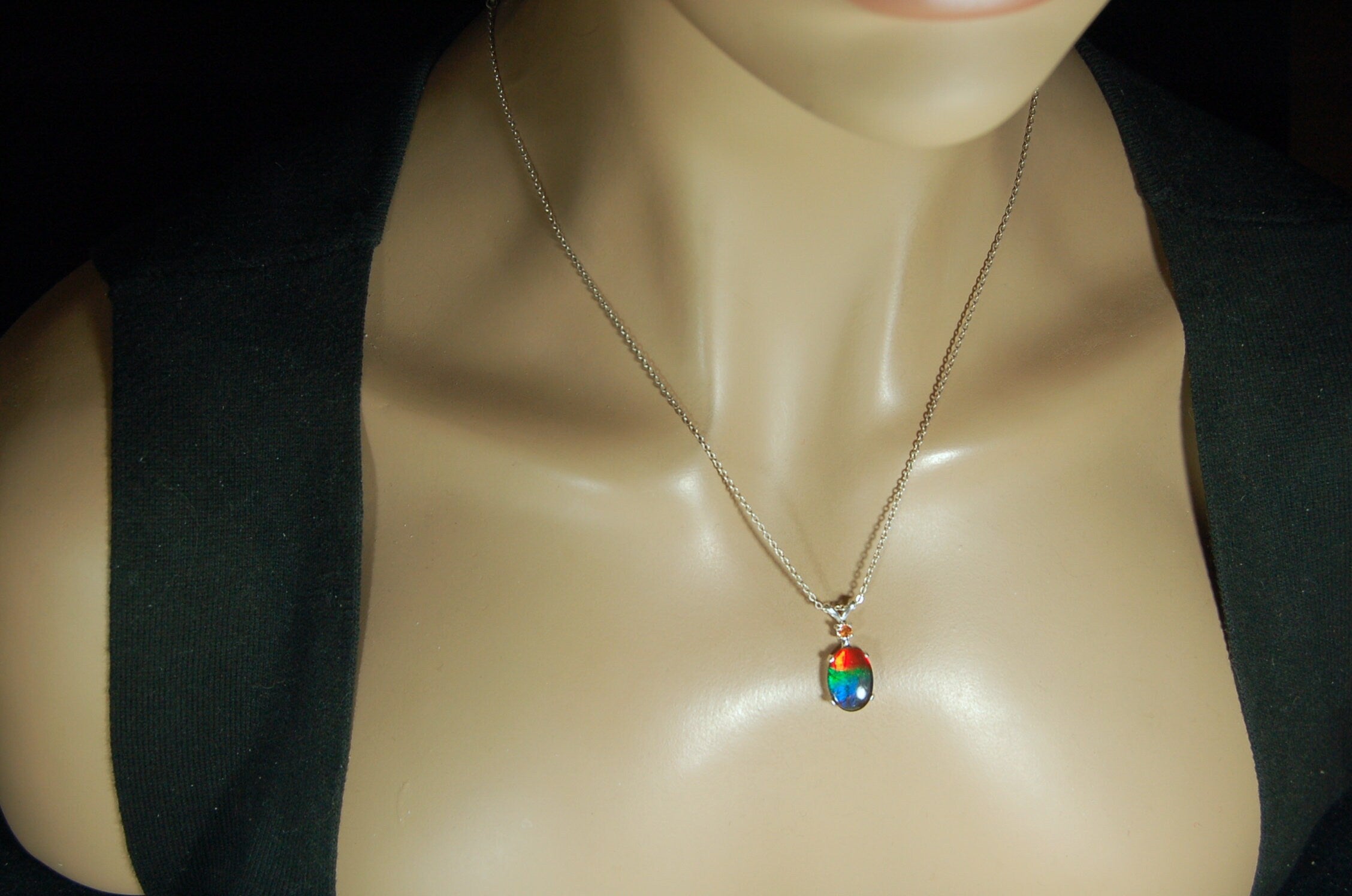 Ammolite pendant.Premium Quality Ammolite jewelry.Rainbow Ammolite.Ammolite Feng Shui.Ammolite for birthday gift. #021811