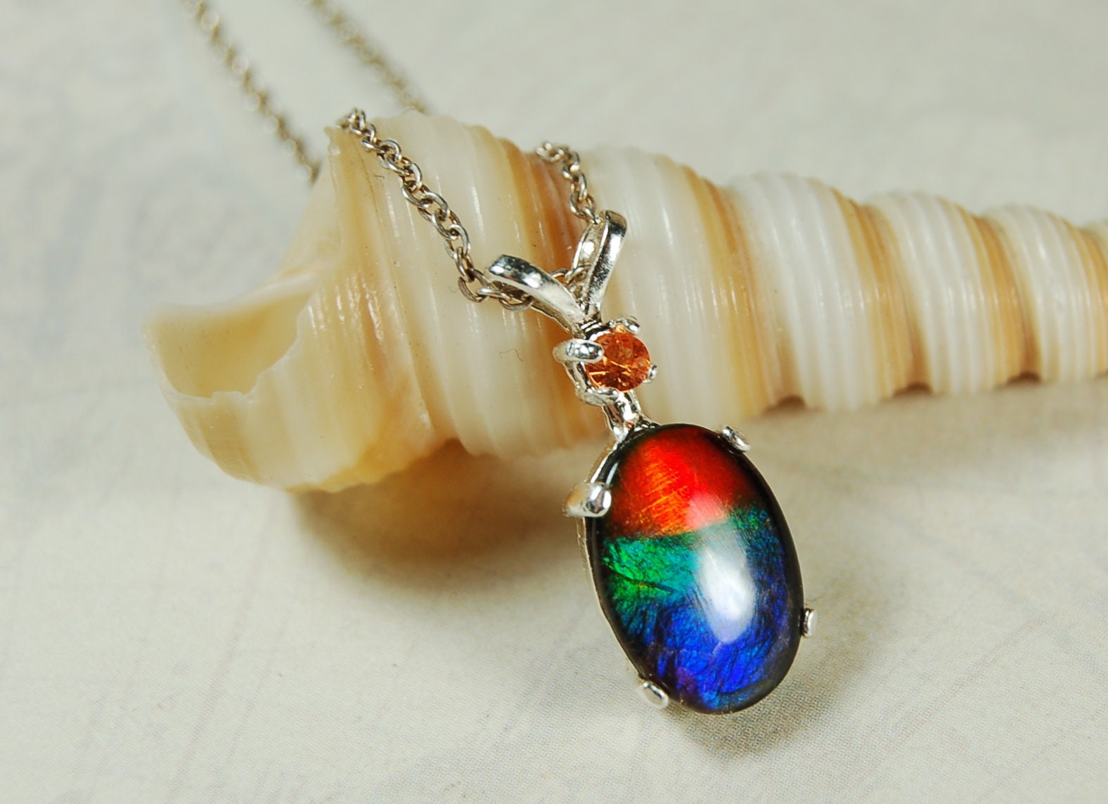 Ammolite pendant.Premium Quality Ammolite jewelry.Rainbow Ammolite.Ammolite Feng Shui.Ammolite for birthday gift. #021811