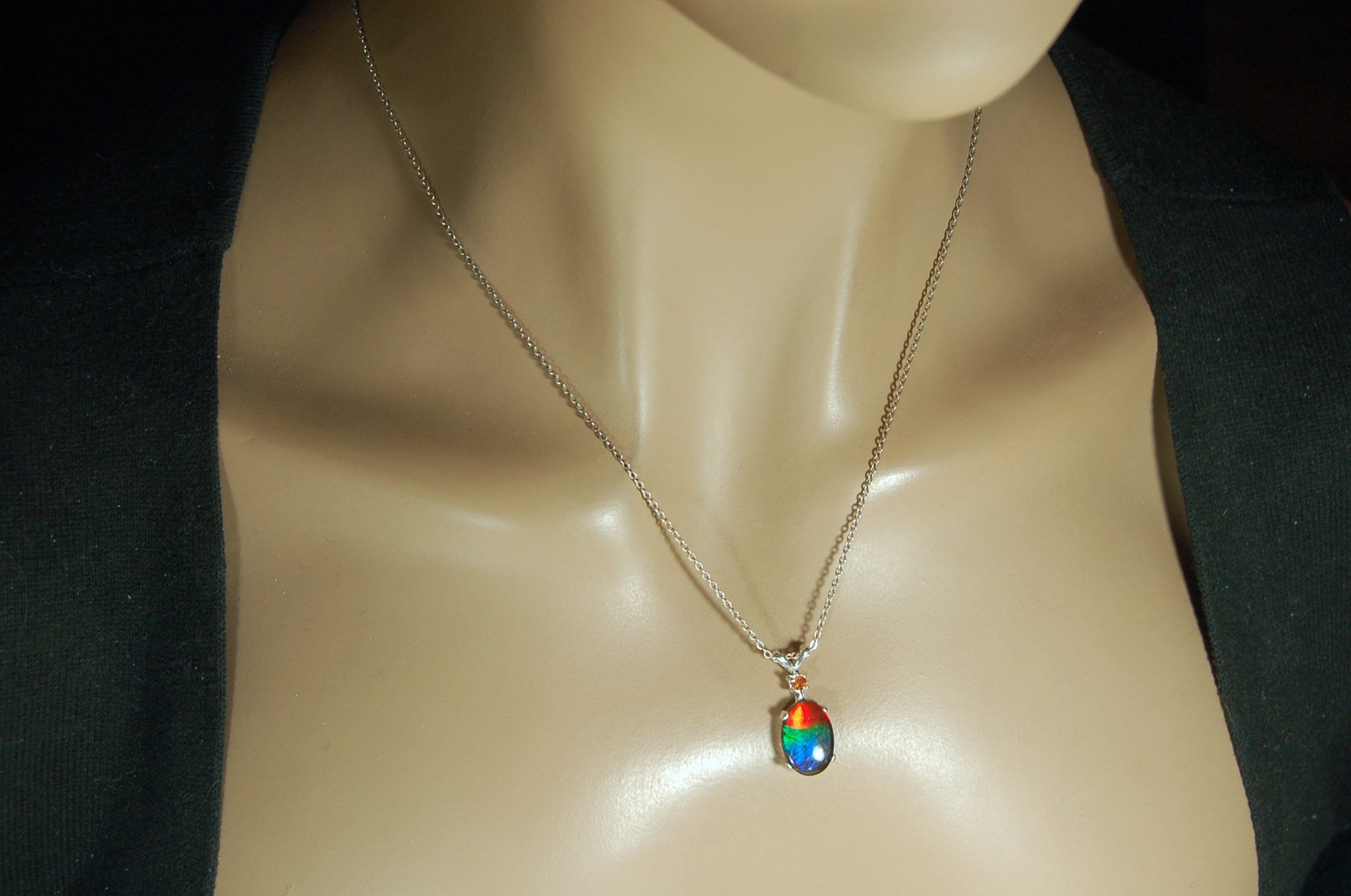 Ammolite pendant.Premium Quality Ammolite jewelry.Rainbow Ammolite.Ammolite Feng Shui.Ammolite for birthday gift. #021811