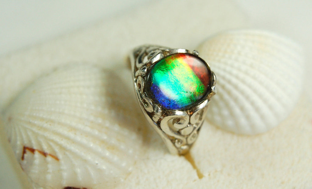 Ammolite Ladies Ring size 6.High quality tricolor gem.Very colorful.Birthday Anniversary gift?Must see video.022312