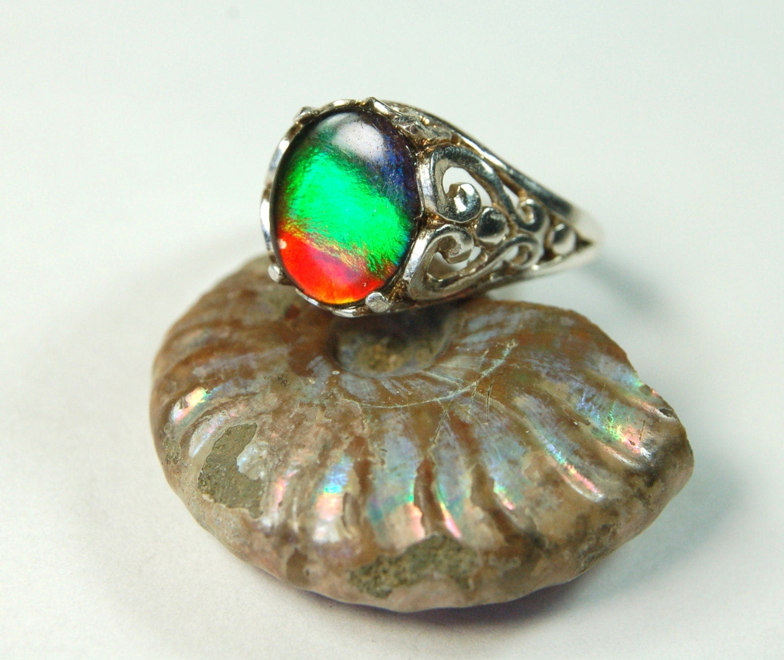 Ammolite Ladies Ring size 6.High quality tricolor gem.Very colorful.Birthday Anniversary gift?Must see video.022312