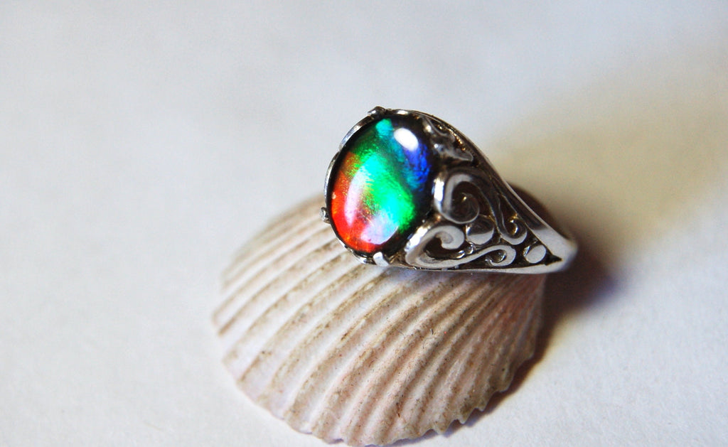 Ammolite Ladies Ring size 6.High quality tricolor gem.Very colorful.Birthday Anniversary gift?Must see video.022312