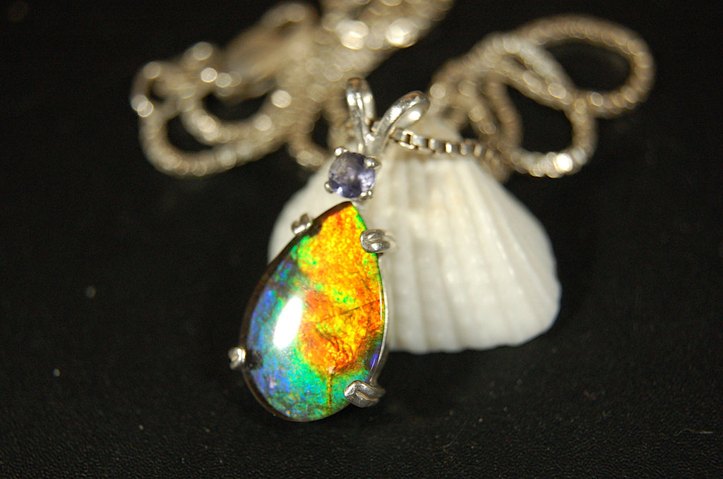 Gorgeous Ammolite Pendant - Unique Jewelry Gift for Her.MUST see video.Quality Ammolite Jewelry from Alberta Canada.#060112