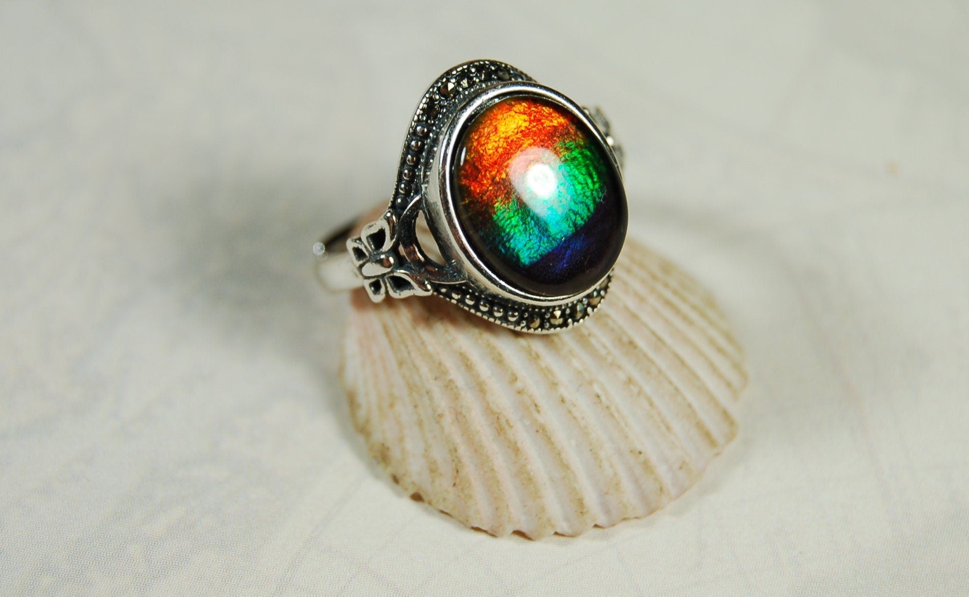 Ammolite Jewelry Ring in your size!Rainbow colors.Lovely gift with big impact.Birthday?Anniversary? 101310