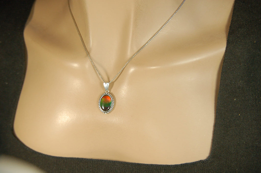 Ammolite pendant conveys a loving heartfelt message.Ammolite jewelry.Four color Rainbow ammolite.Ammolite necklace.Canadian ammolite.100301