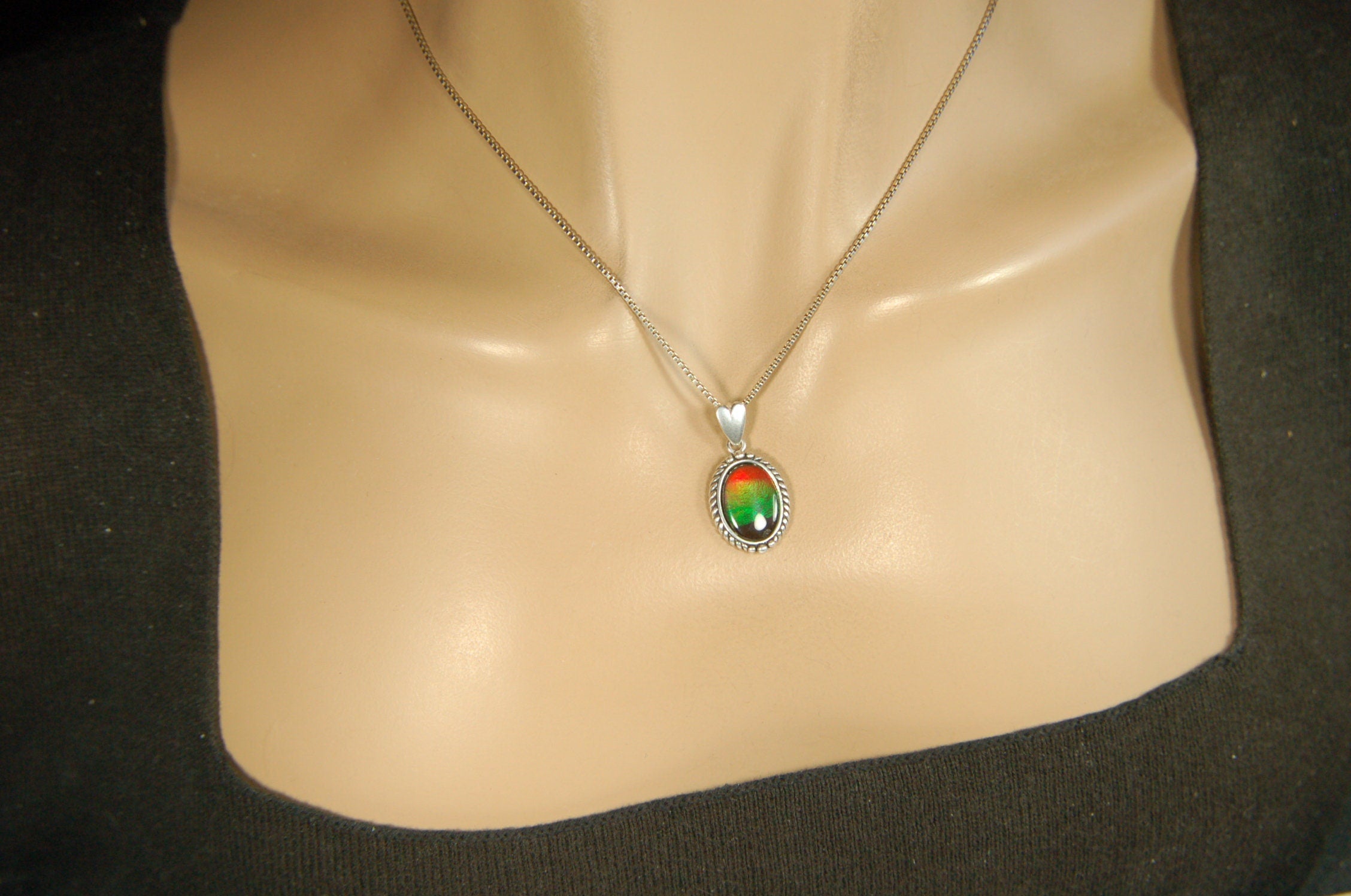 Ammolite pendant conveys a loving heartfelt message.Ammolite jewelry.Four color Rainbow ammolite.Ammolite necklace.Canadian ammolite.100301
