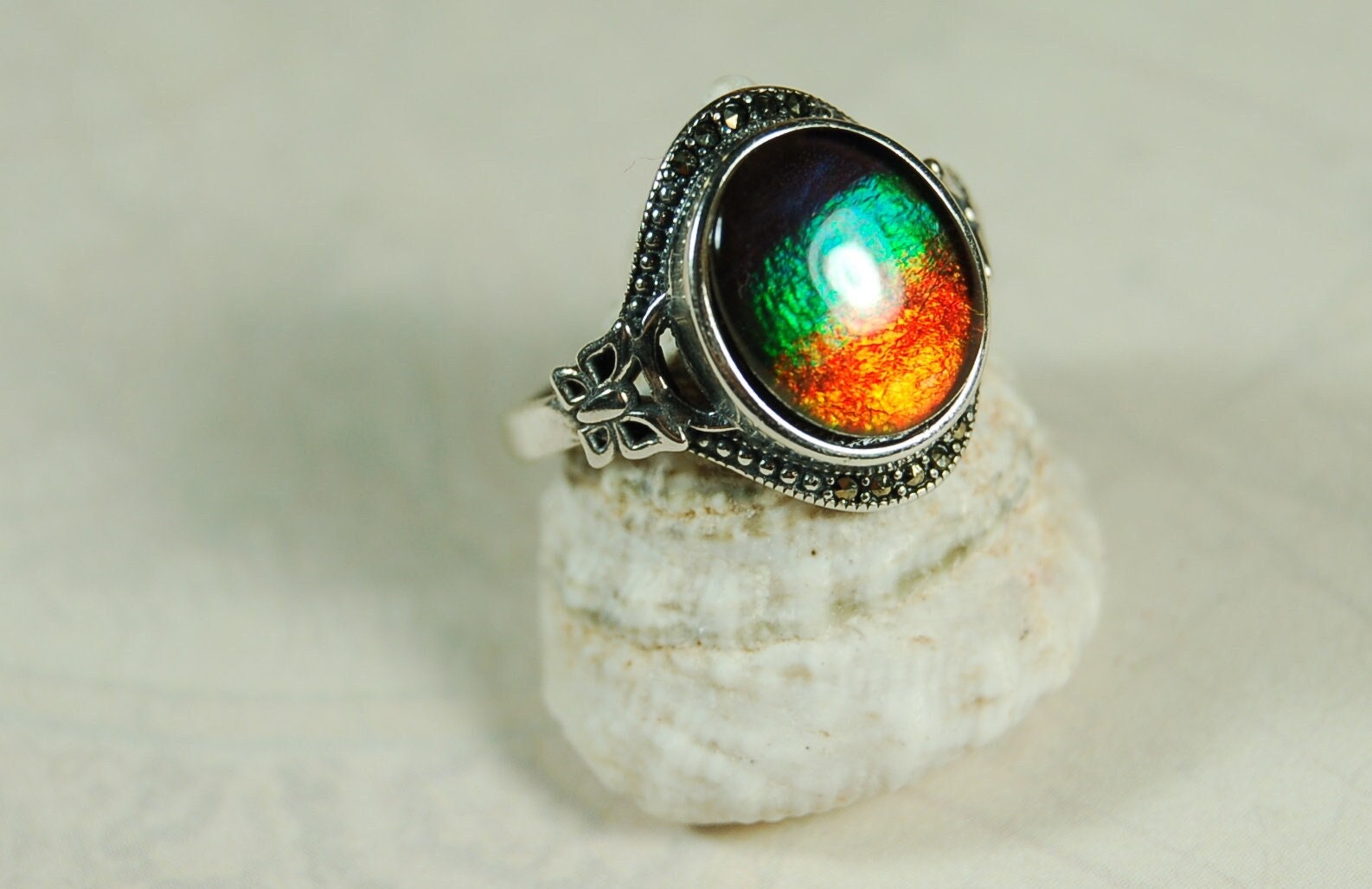 Ammolite Jewelry Ring in your size!Rainbow colors.Lovely gift with big impact.Birthday?Anniversary? 101310