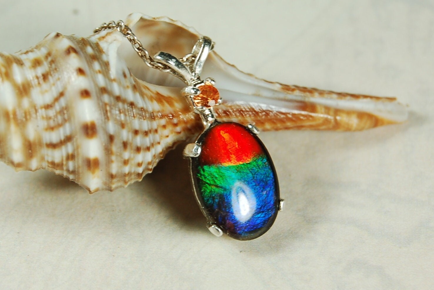 Ammolite pendant.Premium Quality Ammolite jewelry.Rainbow Ammolite.Ammolite Feng Shui.Ammolite for birthday gift. #021811