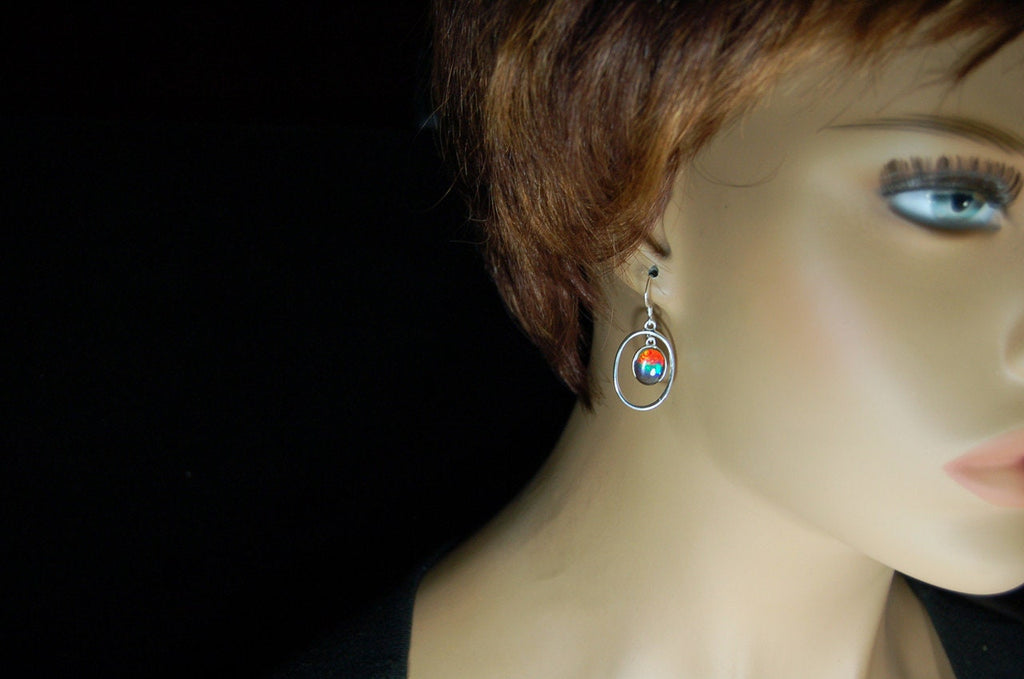 Ammolite Hoop Earrings - Bright Dangles for Birthday or Anniversary - High quality genuine Canadian Gemstones.