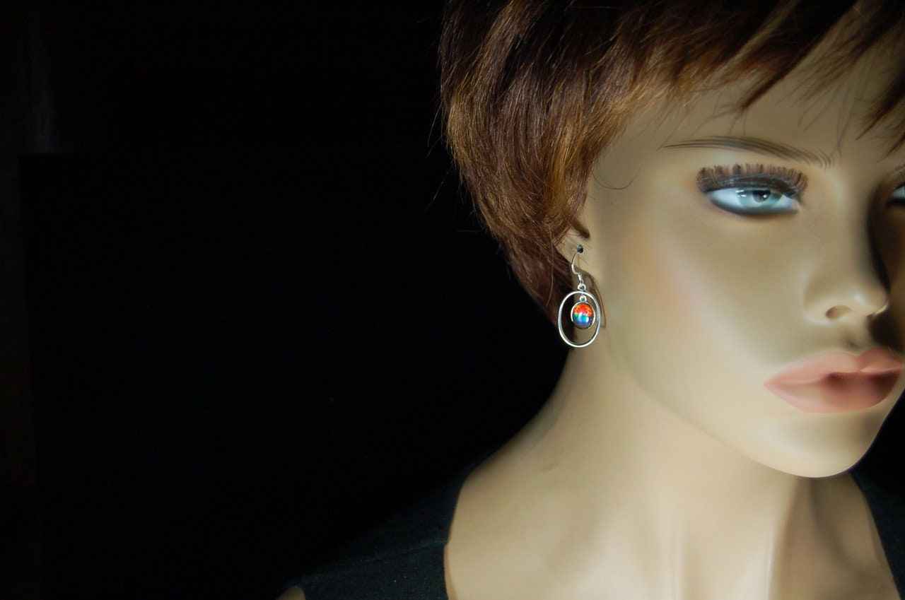 Ammolite Hoop Earrings - Bright Dangles for Birthday or Anniversary - High quality genuine Canadian Gemstones.
