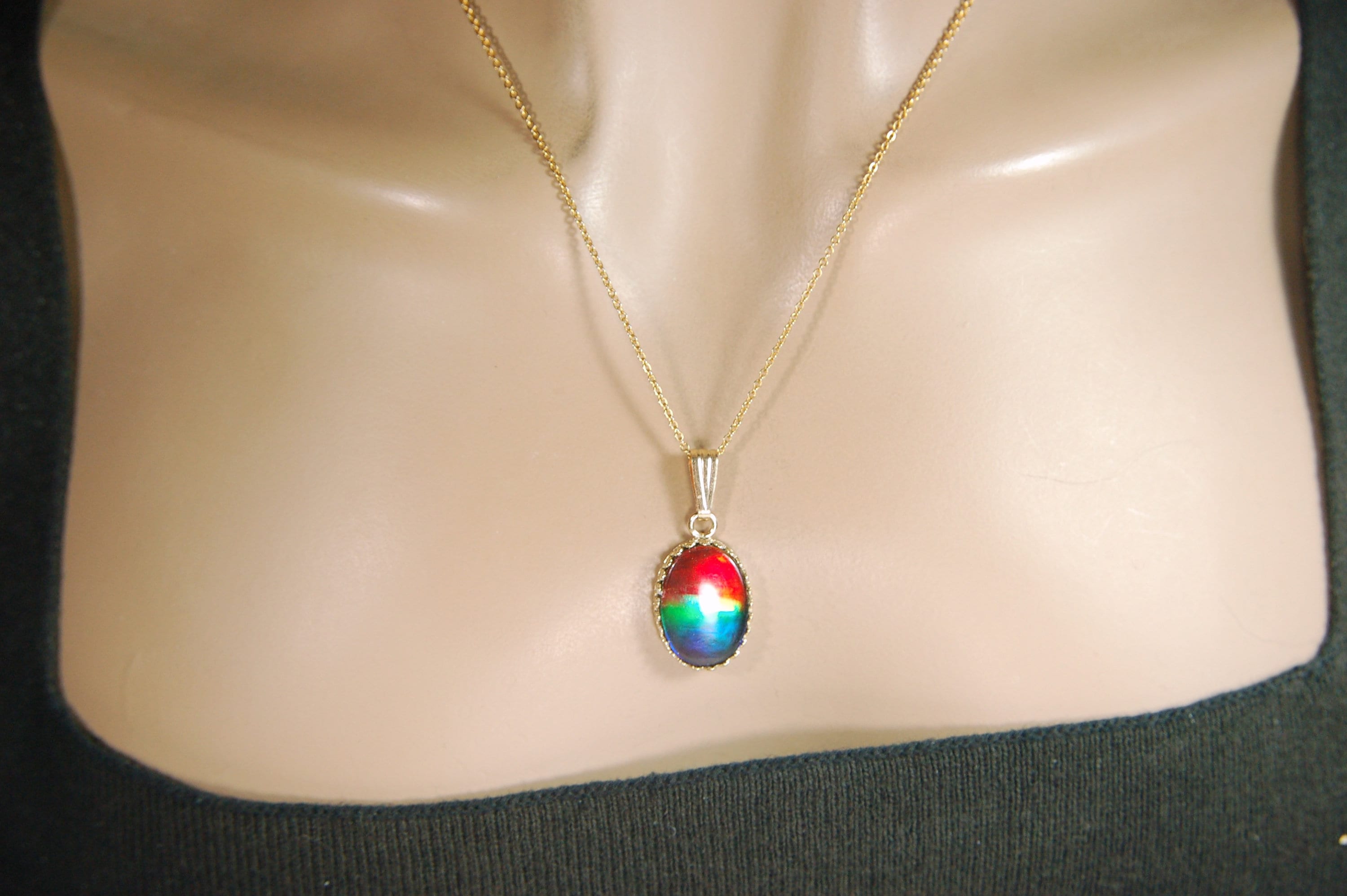 Opulent Ammolite Pendant in Gold - Enhance Your Style with Natural Elegance or Make it the Perfect Gift for her.MUST SEE VIDEO.021214
