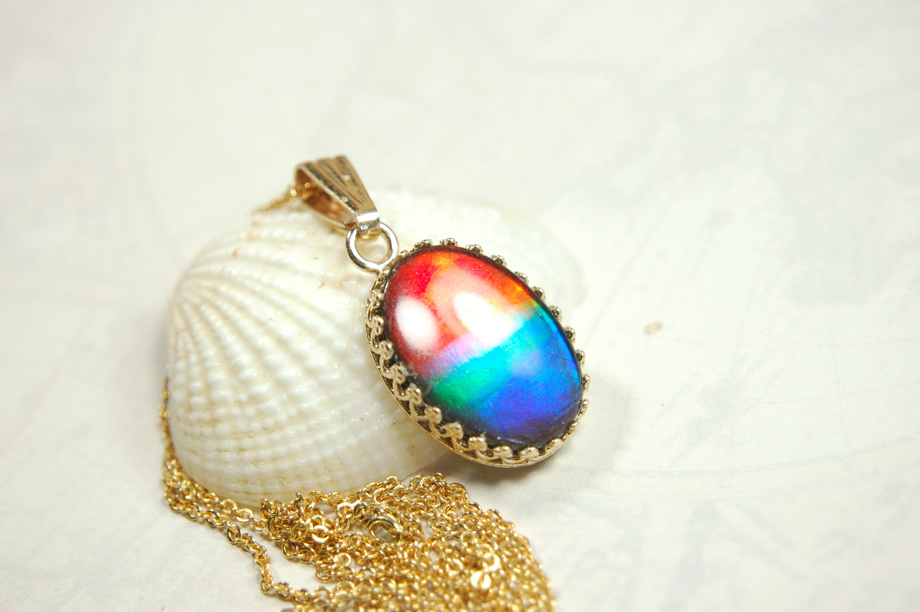 Opulent Ammolite Pendant in Gold - Enhance Your Style with Natural Elegance or Make it the Perfect Gift for her.MUST SEE VIDEO.021214
