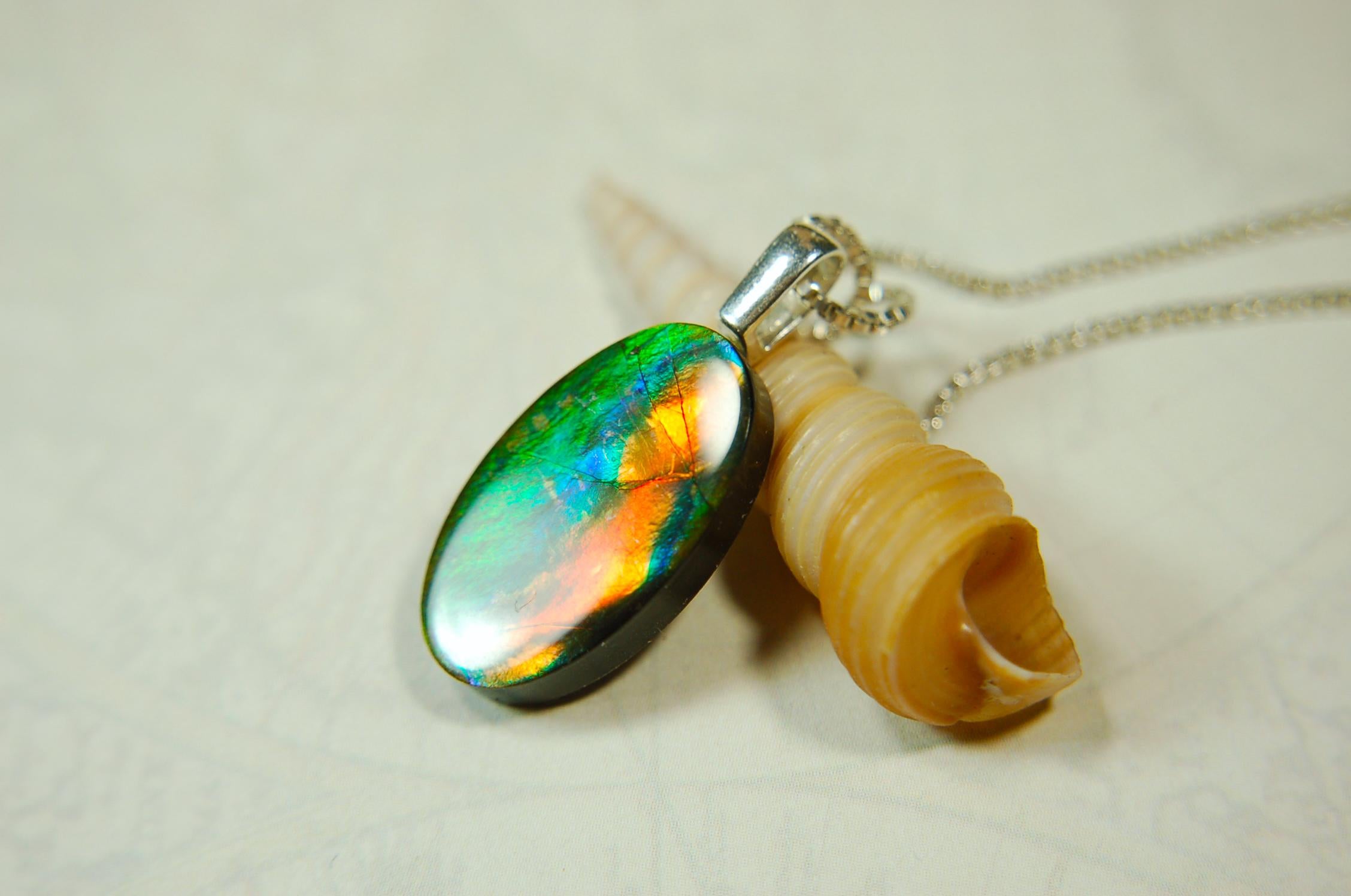 Ammolite Pendant.All Natural freeform Cabochon.Amazing RARE Colors.One of a kind Jewelry.Unique gift.Unisex Minimalist Jewelry.020715