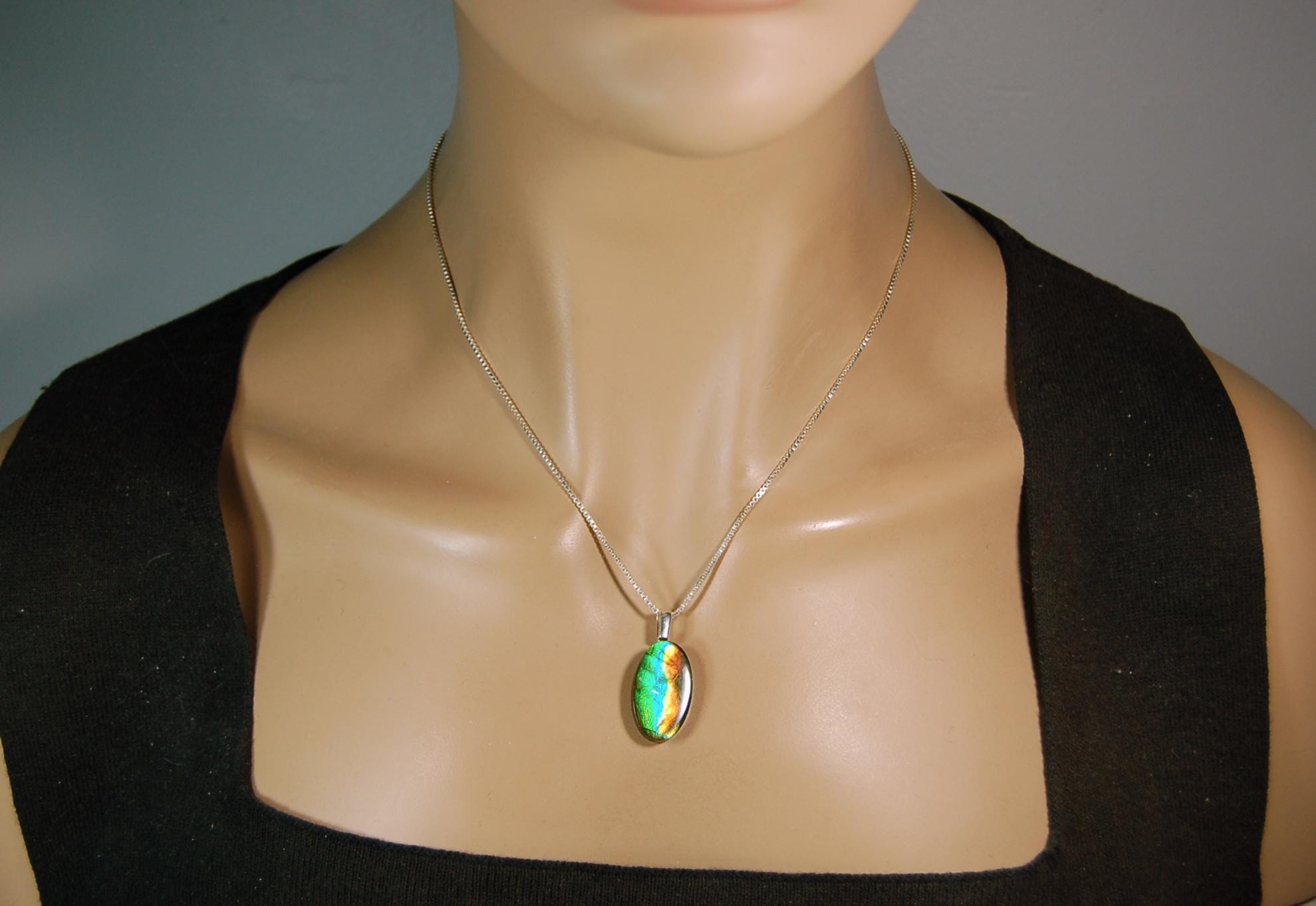 Ammolite Pendant.All Natural freeform Cabochon.Amazing RARE Colors.One of a kind Jewelry.Unique gift.Unisex Minimalist Jewelry.020715