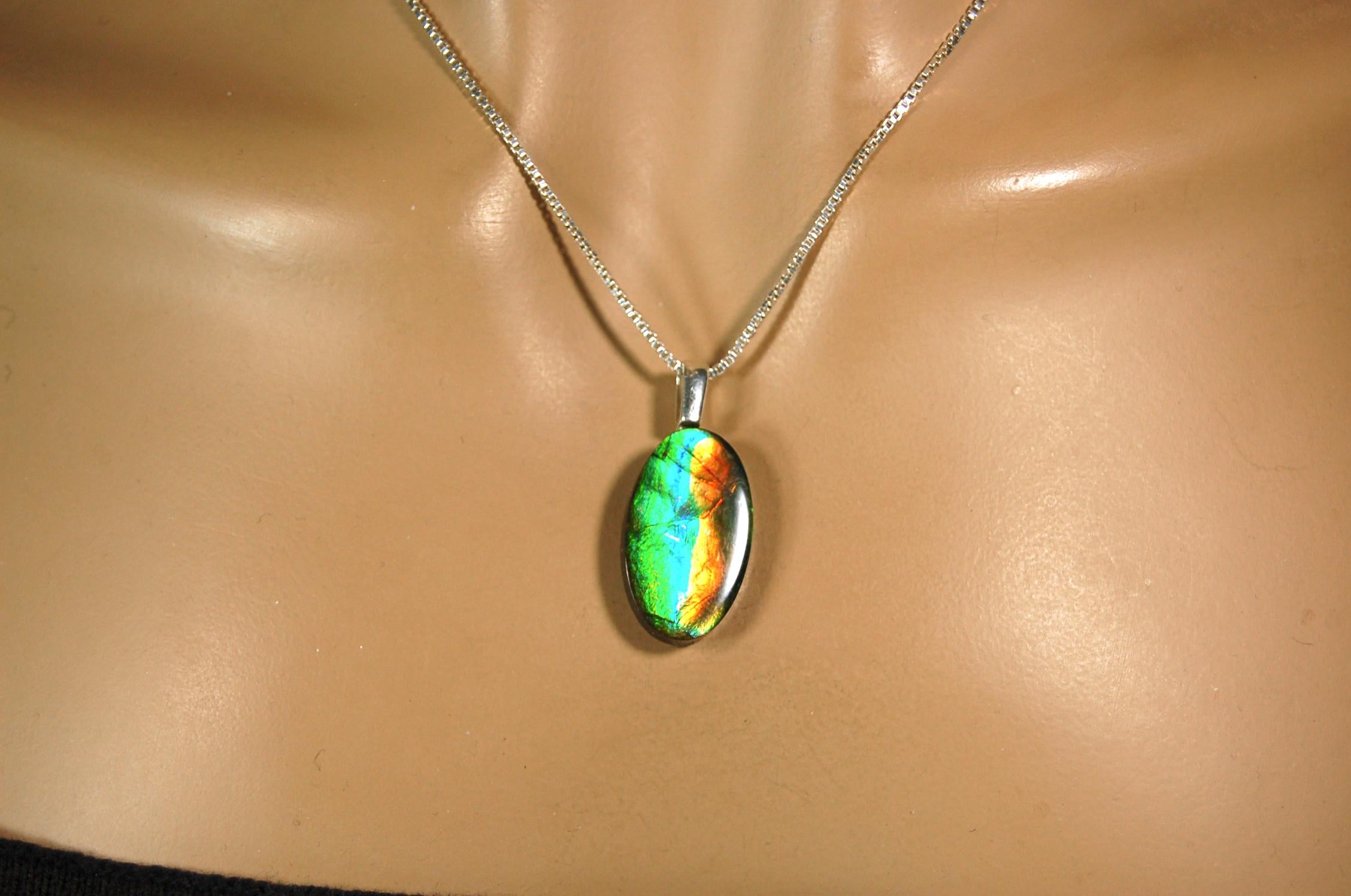 Ammolite Pendant.All Natural freeform Cabochon.Amazing RARE Colors.One of a kind Jewelry.Unique gift.Unisex Minimalist Jewelry.020715