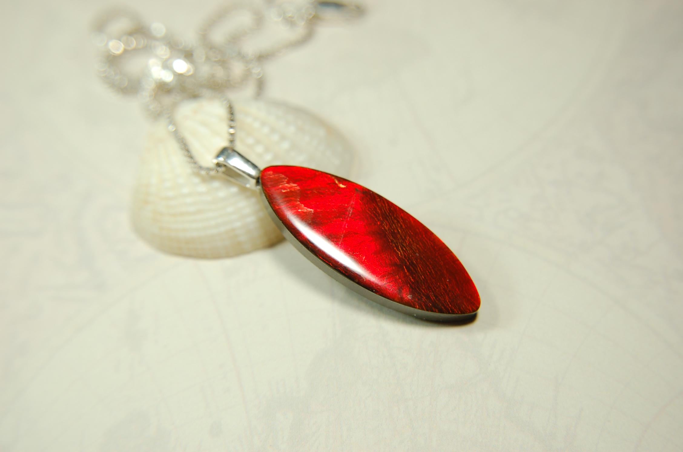 Ammolite Pendant.All natural free form cabochon set as minimalist and unisex jewelry.Rich red Jewelry.Gift idea for wife.Boho Jewelry.020815