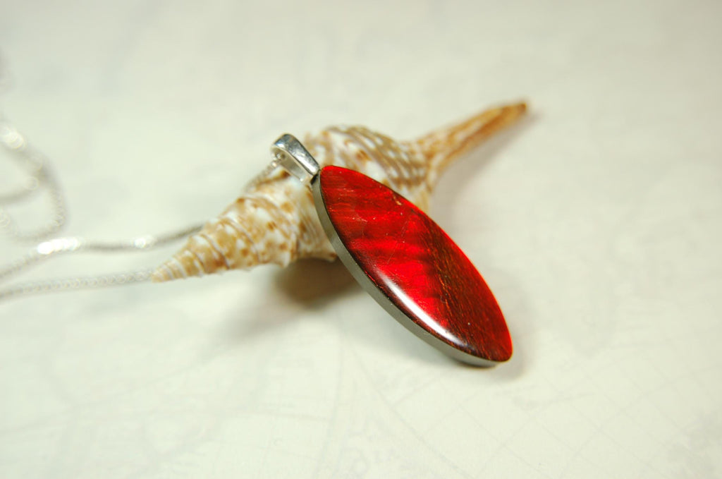 Ammolite Pendant.All natural free form cabochon set as minimalist and unisex jewelry.Rich red Jewelry.Gift idea for wife.Boho Jewelry.020815