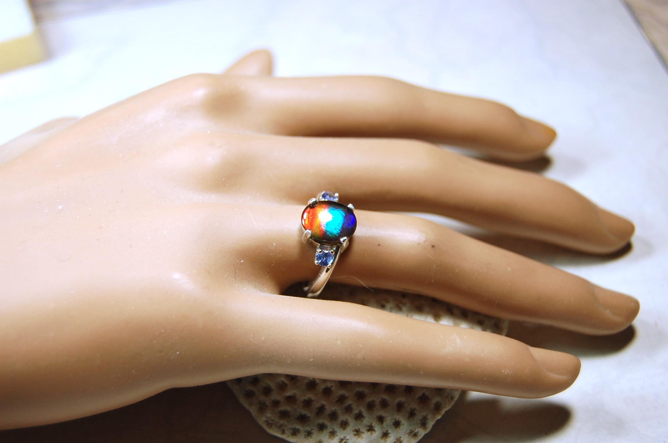 Ammolite Ring with astonishing color changing abilities.Ring Size 7.A memorable ammolite Jewelry gift for wife.021315