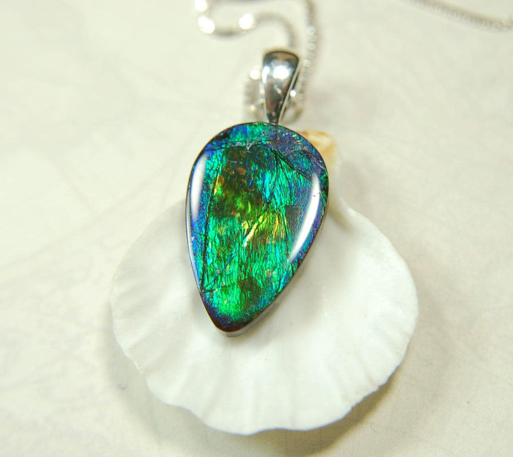 Ammolite Pendant with Peacock Colors.Natural Ammolite Jewelry Cabochon with vibrant changing colors.The perfect gift.Unisex Jewelry.021415