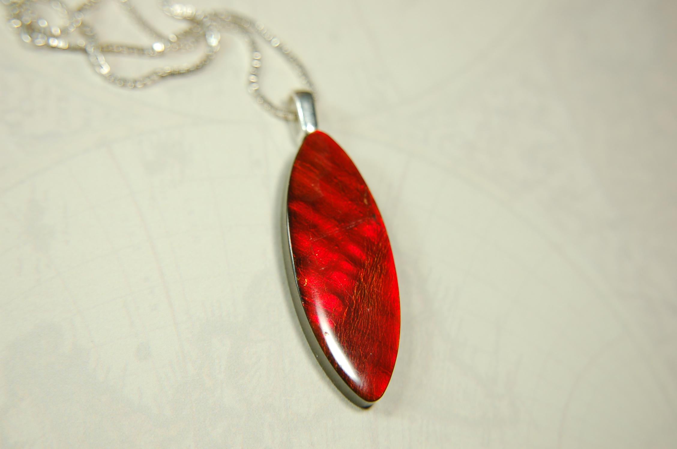 Ammolite Pendant.All natural free form cabochon set as minimalist and unisex jewelry.Rich red Jewelry.Gift idea for wife.Boho Jewelry.020815