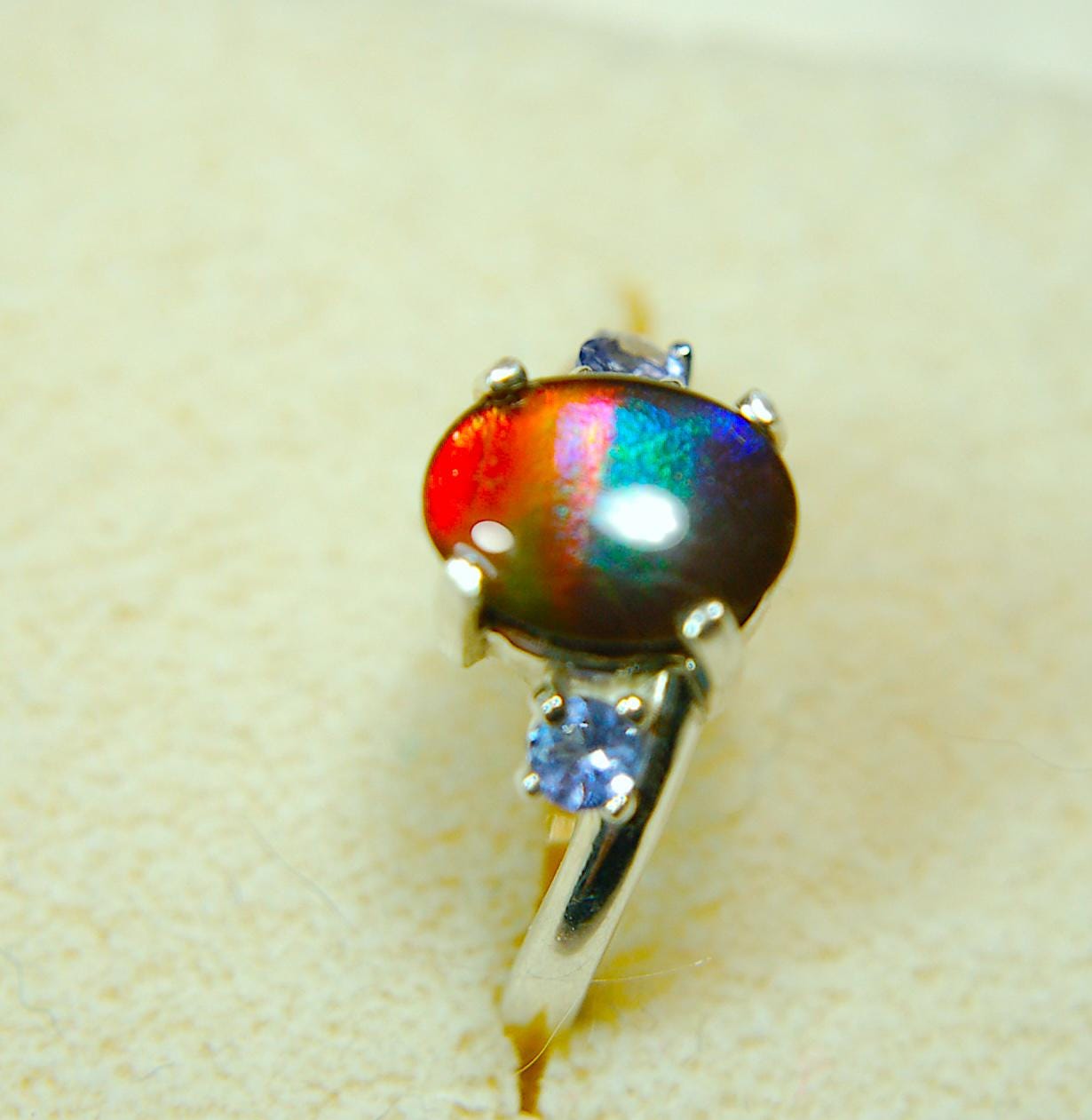 Ammolite Ring with astonishing color changing abilities.Ring Size 7.A memorable ammolite Jewelry gift for wife.021315