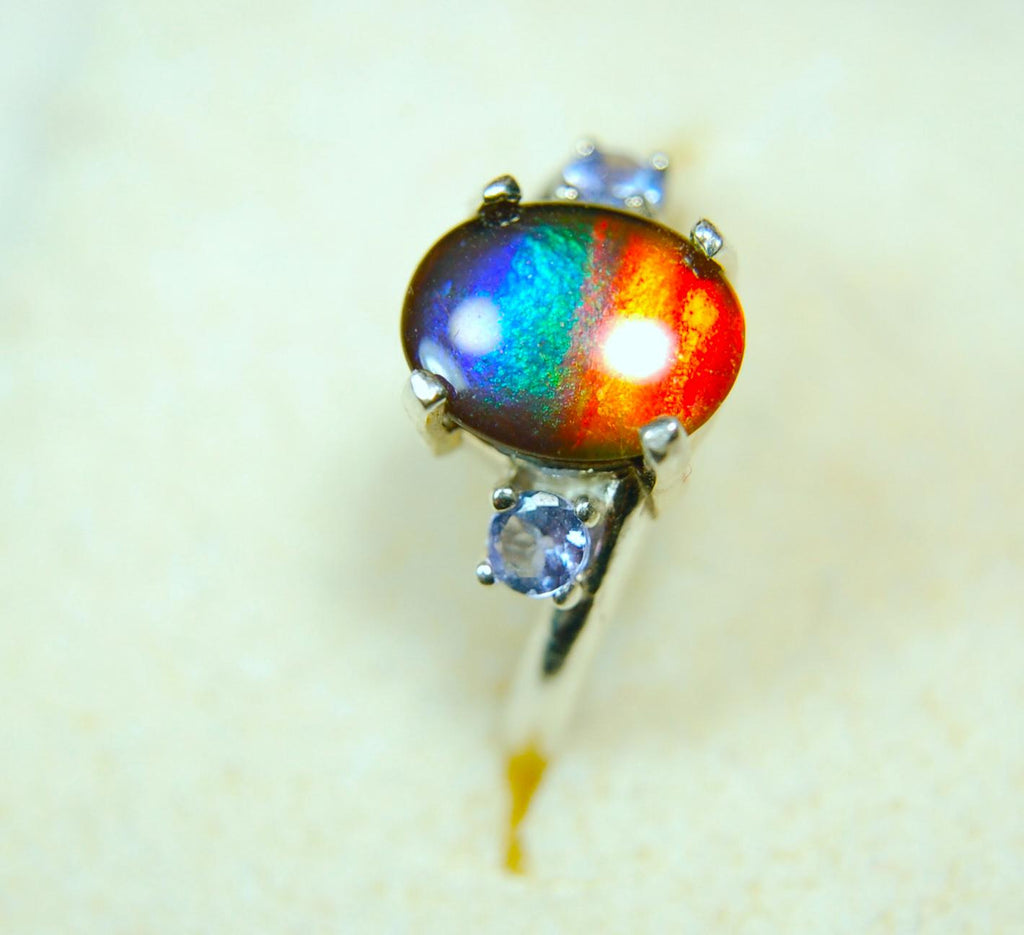 Ammolite Ring with astonishing color changing abilities.Ring Size 7.A memorable ammolite Jewelry gift for wife.021315