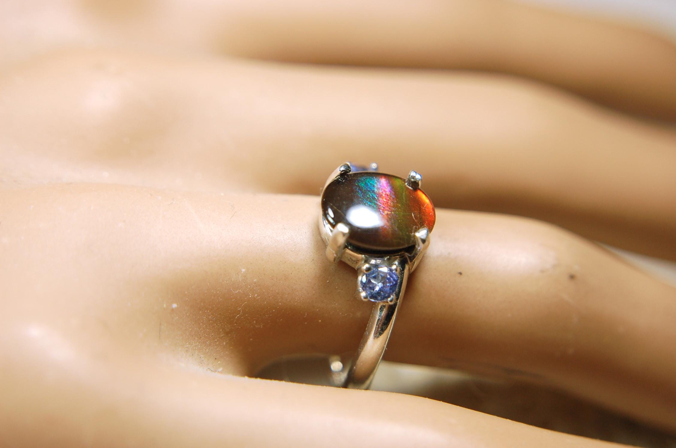 Ammolite Ring with astonishing color changing abilities.Ring Size 7.A memorable ammolite Jewelry gift for wife.021315