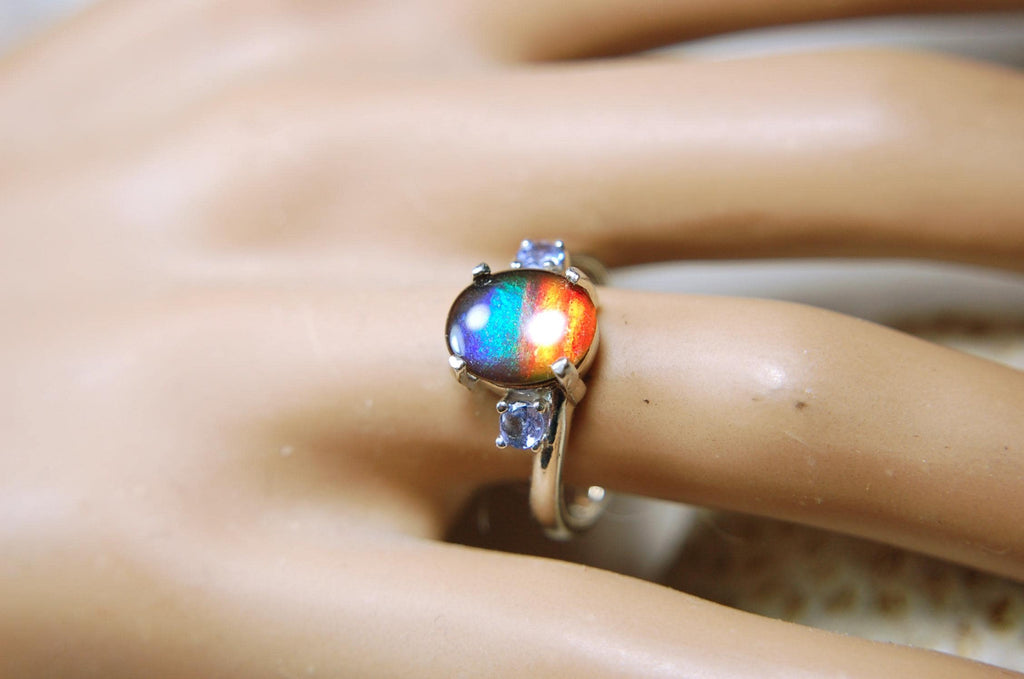Ammolite Ring with astonishing color changing abilities.Ring Size 7.A memorable ammolite Jewelry gift for wife.021315